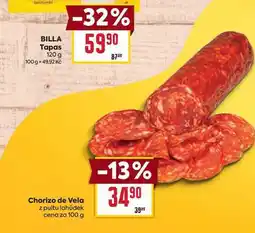 Billa Chorizo de Vela z pultu lahůdek cena za 100g nabídka