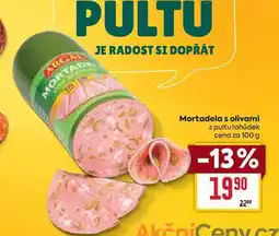 Billa Mortadela s olivami z pultu lahůdek cena za 100g nabídka