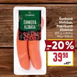 Billa Šunková klobása, Papriková klobása 200 g nabídka