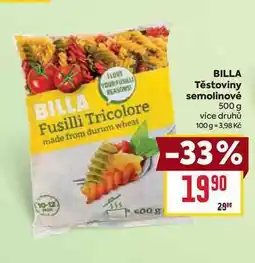 Billa BILLA Těstoviny semolinové 500 g nabídka