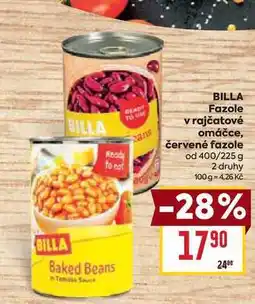 Billa BILLA Fazole v rajčatové omáčce, červené fazole od 400/225 g nabídka