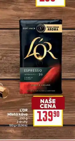 Billa L'OR Mletá káva 250 g nabídka