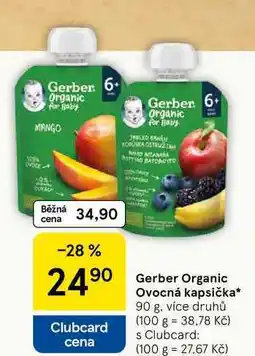 Tesco Gerber Organic Ovocná kapsička, 90 g, více druhů nabídka