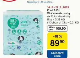 Tesco Fred & Flo Vlhčené ubrousky, 4x 72 ks, dva druhy nabídka