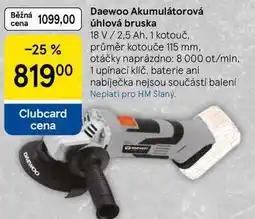 Tesco Daewoo Akumulátorová úhlová bruska 18 V/2,5 Ah, 1 kotouč, průměr kotouče 115 mm nabídka