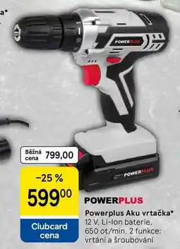 Tesco Powerplus Aku vrtačka* 12 V. Li-Ion baterie, 650 ot/min, 2 funkce: vrtání a šroubování nabídka