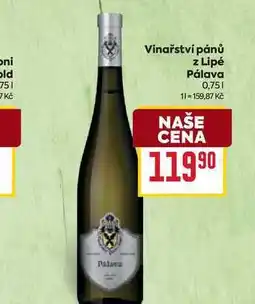 Billa Vinařství pánů z Lipé Pálava 0,75l nabídka