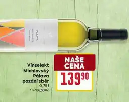 Billa Vinselekt Michlovský Pálava pozdní sběr 0,75l nabídka