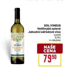 Billa SOL VINEUS Veltlínské zelené Jakostní odrůdové víno suché 0,75l nabídka