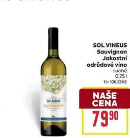 Billa SOL VINEUS Sauvignon Jakostní odrůdové víno suché 0,75l nabídka