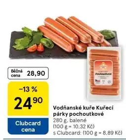 Tesco Vodňanské Kuře Kuřecí párky pochoutkové nabídka