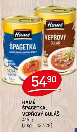 Flop Hamé špagetka, Vepřový guláš nabídka