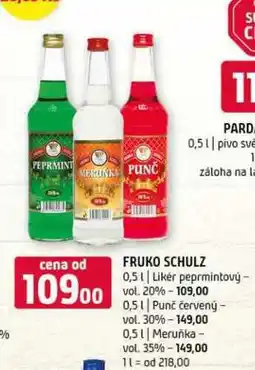 Terno Fruko schulz 0,5 Likér peprmintový vol. 20% 0,5l Punč červený vol. 30% 0,5l Meruňka vol. 35% nabídka