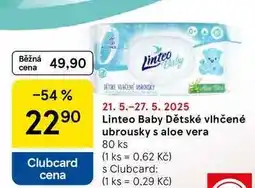 Tesco Linteo Baby Vlhčené dětské ubrousky s aloe vera, 80 ks nabídka