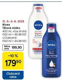 Tesco Nivea Tělové mléko 72h, 400 ml, více druhů nabídka