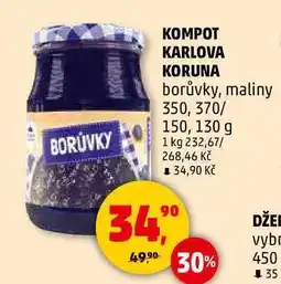 Penny Market KOMPOT KARLOVA KORUNA borůvky, maliny, 350, 370/ 150, 130 g nabídka