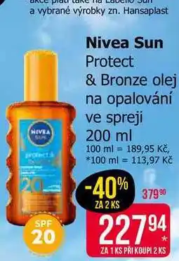 Teta Nivea Sun Protect & Bronze olej na opalování ve spreji 200 ml nabídka
