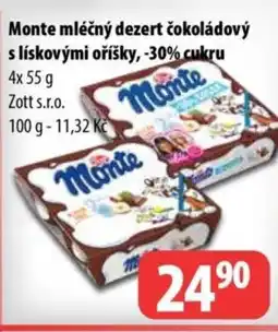 Partner Maloobchodní síť Monte mléčný dezert čokoládový s lískovými oříšky, -30% cukru nabídka