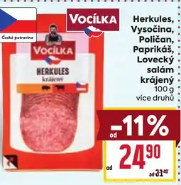 Billa Herkules, Vysočina, Poličan, Paprikáš, Lovecký salám krájený nabídka