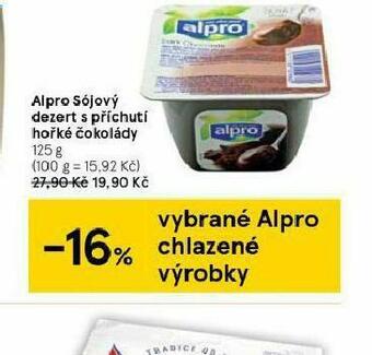 Tesco Alpro sójový dezert s příchutí hořké čokolády nabídka
