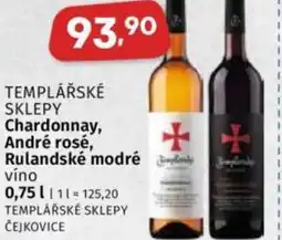 Coop TEMPLÁŘSKÉ SKLEPY Chardonnay, André rosé, Rulandské modré víno nabídka