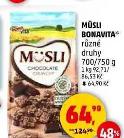 Penny Market MÜSLI BONAVITA různé druhy, 700/750 g nabídka