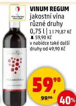 Penny Market VINUM REGUM jakostní vína druhy různé, 0,75 l nabídka