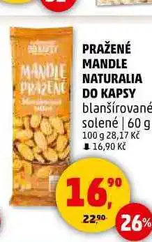 Penny Market PRAŽENÉ MANDLE DO KAPSY blanšírované solené, 60 g nabídka