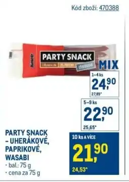 Makro Party snack - uherákové, paprikové, wasabi nabídka