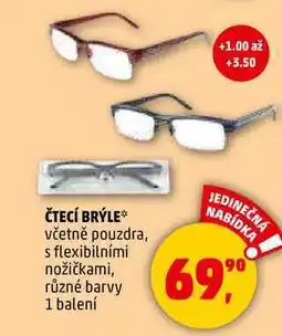 Penny Market ČTECÍ BRÝLE včetně pouzdra, s flexibilními nožičkami, různé barvy, 1 balení nabídka