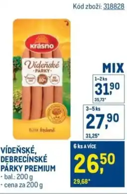 Makro Vídeňské, debrecínské párky premium nabídka