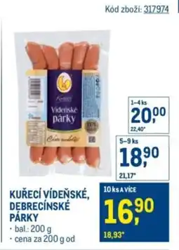 Makro Kuřecí vídeňské, debrecínské párky nabídka