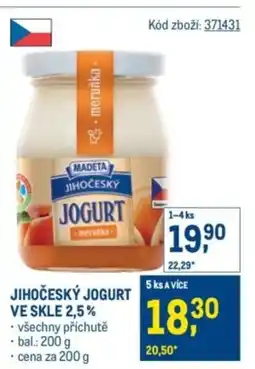 Makro Madeta Jihočeský jogurt ve skle 2,5% nabídka