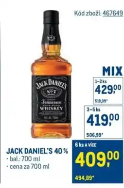 Makro Jack daniel's 40 % nabídka