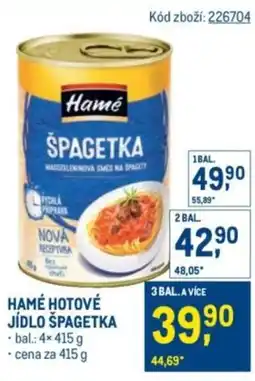 Makro Hamé hotové jídlo špagetka nabídka