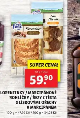 Lidl Florentinky, marcipánové rohlíčky , řezy z těsta s lískovými ořechy a marcipánem nabídka