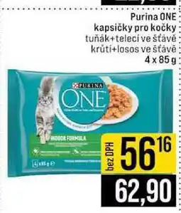 Jip Purina ONE kapsičky pro kočky tuňák+telecí ve šťávě krůtí+losos ve šťávě 4 x 85g nabídka