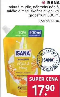 Rossmann ISANA tekuté mýdlo, náhradní náplň, mléko a med, skořice a vanilka, grapefruit nabídka