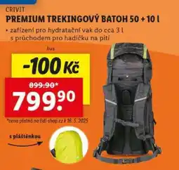 Lidl CRIVIT PREMIUM TREKINGOVÝ BATOH 50 + 10 l nabídka