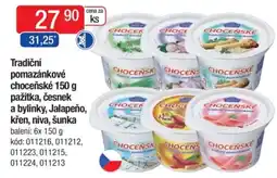 Qanto Tradiční pomazánkové choceňské pažitka, česnek a bylinky, Jalapeño, křen, niva, šunka nabídka