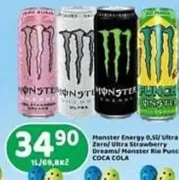 Brněnka Monster Energy 0,5I/ Ultra Zero Ultra Strawberry Dreams! Monster Hip Punch COCA COLA nabídka