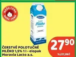 Brněnka ČERSTVÉ POLOTUČNÉ MLÉKO 1,5% 1l - elopak Moravia Lacto a.s. nabídka