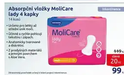 Benu Absorpční vložky MoliCare lady 4 kapky nabídka