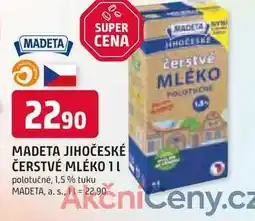 Trefa MADETA JIHOČESKÉ ČERSTVÉ MLÉKO 1l polotučné, 1,5% tuku nabídka
