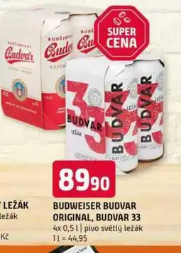 Terno Budweiser Budvar B:Original Pivo světlý ležák 4 x 0,5l nabídka