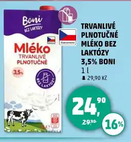 Penny Market Trvanlivé plnotučné mléko bez laktózy 3,5% boni nabídka