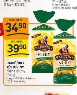 Flop BABIČČINY TĚSTOVINY různé druhy 330 g nabídka