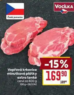 Billa Vepřová krkovice minutkové plátky extra tenké cena za 600 g nabídka