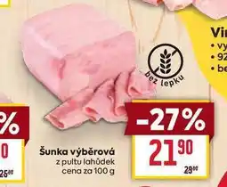 Billa Šunka výběrová z pultu lahůdek cena za 100 g nabídka