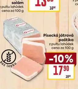 Billa Písecká játrová paštika z pultu lahůdek cena za 100 g nabídka